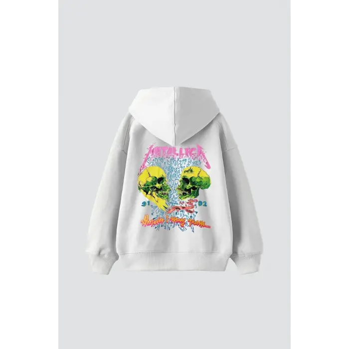 Metallica Skull Baskılı Oversize Unisex Premium Beyaz