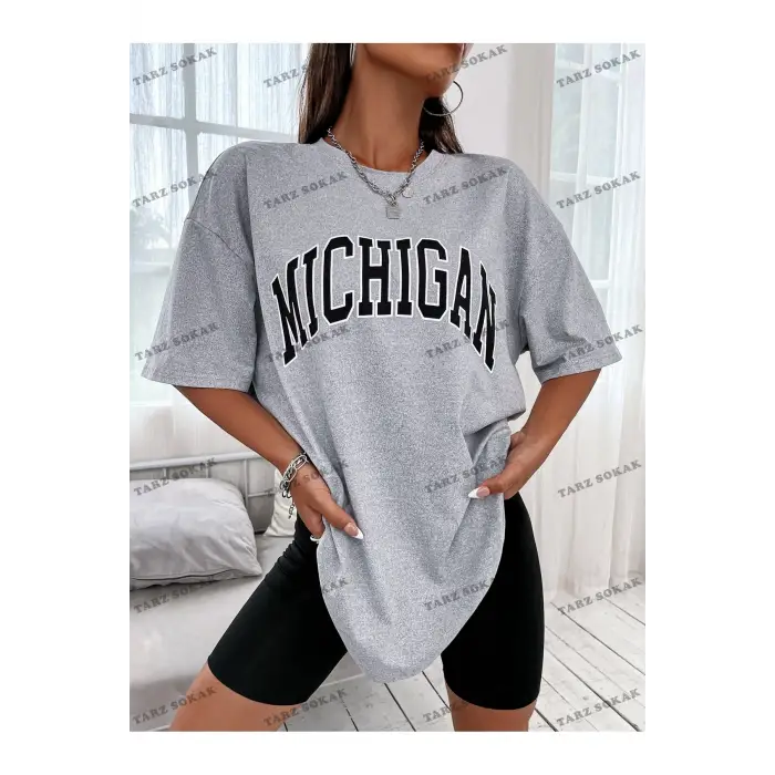 Mıchıgan Baskılı Oversize Kalıp Unisex T-shirt