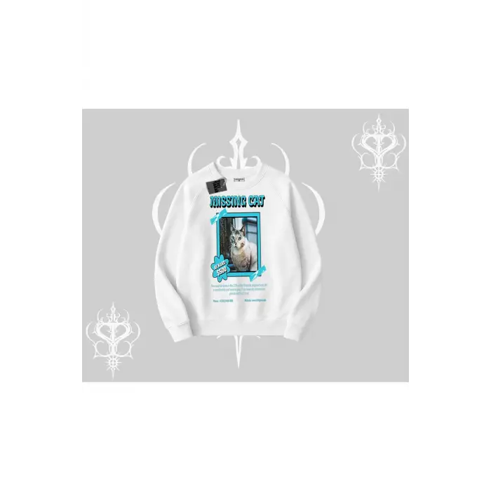 Missing Cat Baskılı Biskilet Sweatshirt