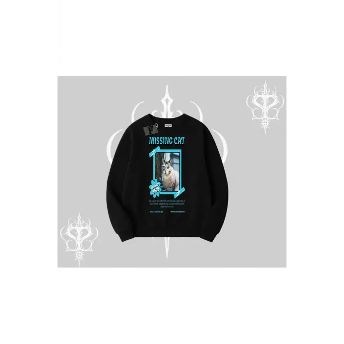 Missing Cat Baskılı Biskilet Sweatshirt
