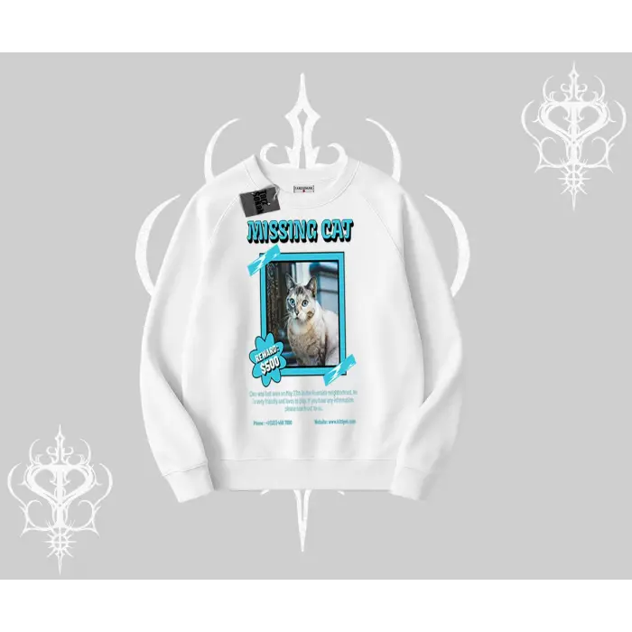 Missing Cat Baskılı Biskilet Sweatshirt