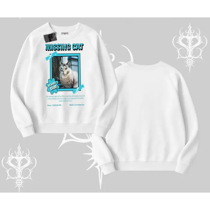 Missing Cat Baskılı Biskilet Sweatshirt