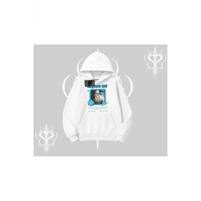 Missing Cat Baskılı Kapşonlu Sweatshirt