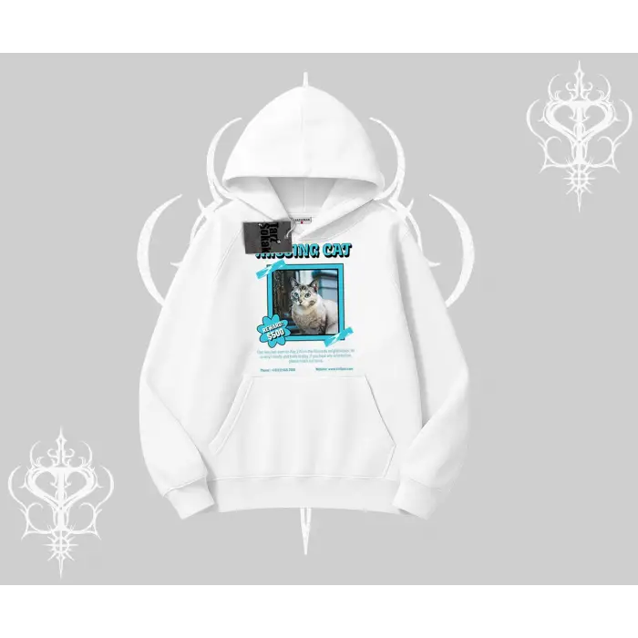 Missing Cat Baskılı Kapşonlu Sweatshirt