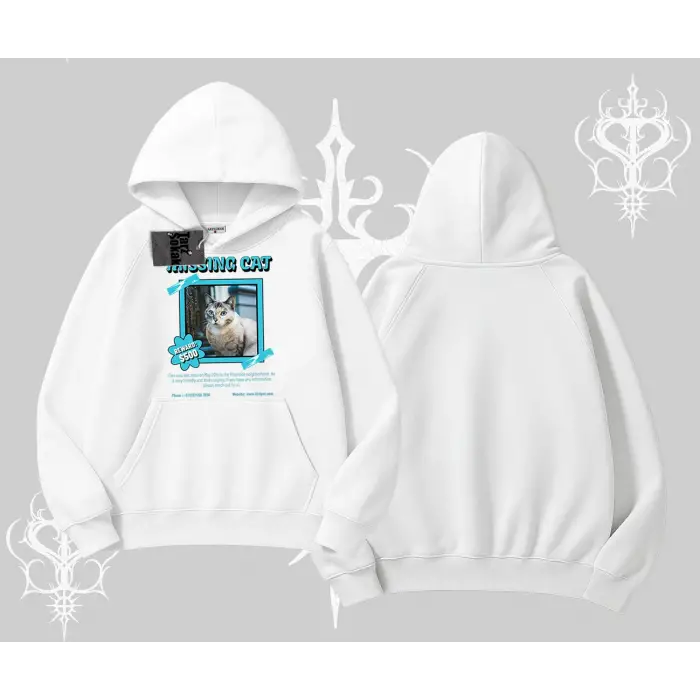 Missing Cat Baskılı Kapşonlu Sweatshirt