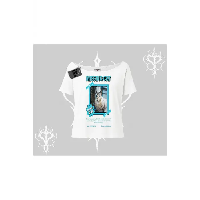 Missing Cat Baskılı Kayık Yaka Tshirt