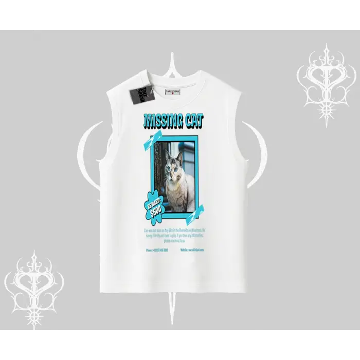 Missing Cat Baskılı Kolsuz Tshirt