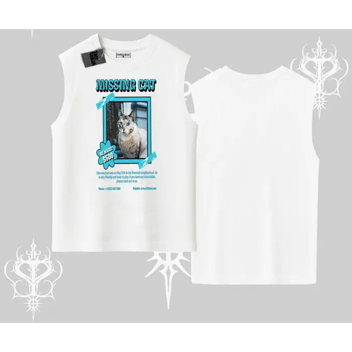 Missing Cat Baskılı Kolsuz Tshirt