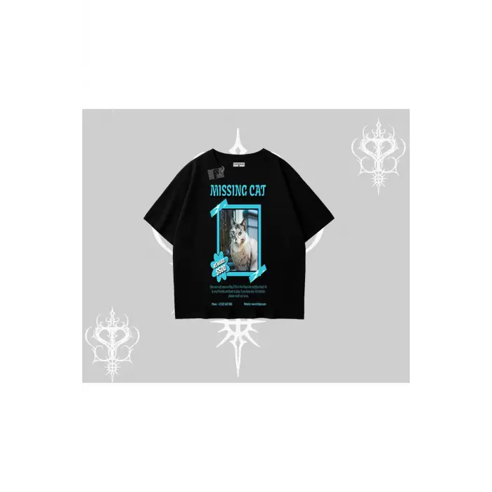 Missing Cat Baskılı Oversize Tshirt