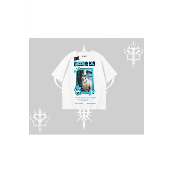 Missing Cat Baskılı Oversize Tshirt