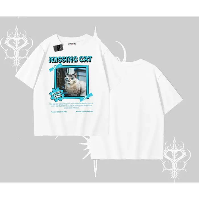 Missing Cat Baskılı Oversize Tshirt
