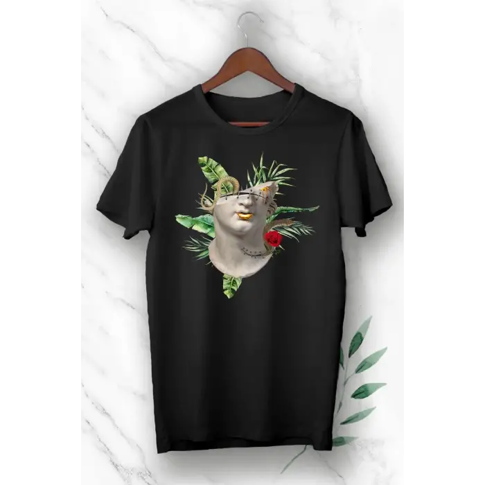 Mitoloji Heykel Baskılı Siyah Unisex Tişört