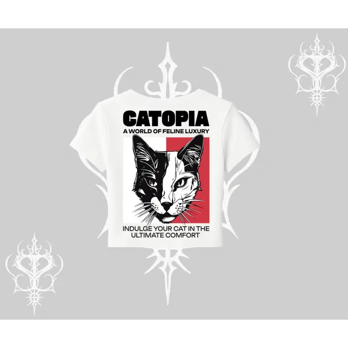 Modern Kedi Temalı Arka Baskılı Babby Tee Tshirt