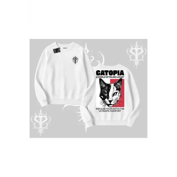 Modern Kedi Temalı Arka Baskılı Biskilet Sweatshirt