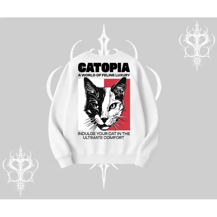 Modern Kedi Temalı Arka Baskılı Biskilet Sweatshirt