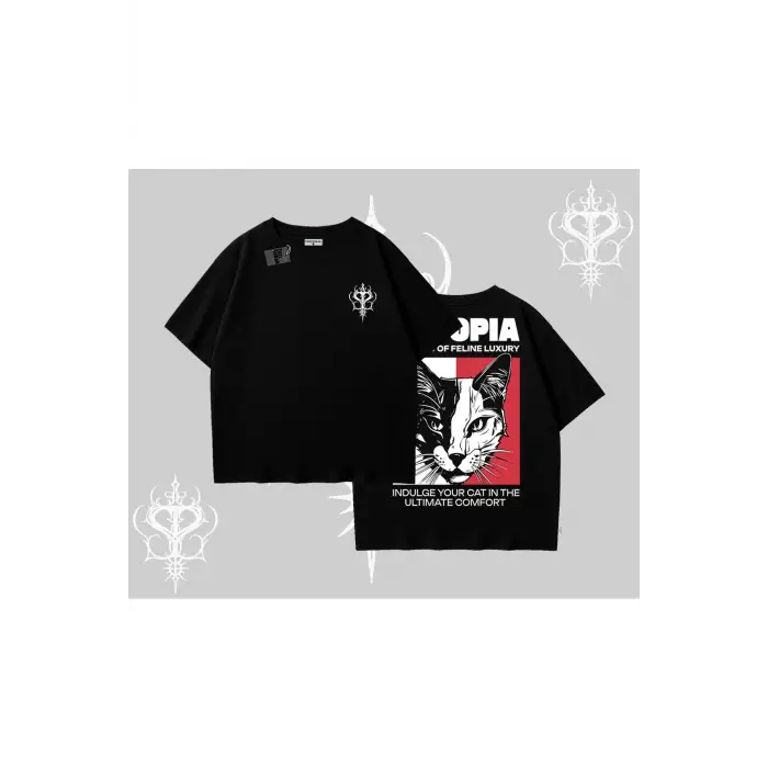 Modern Kedi Temalı Arka Baskılı Oversize Tshirt