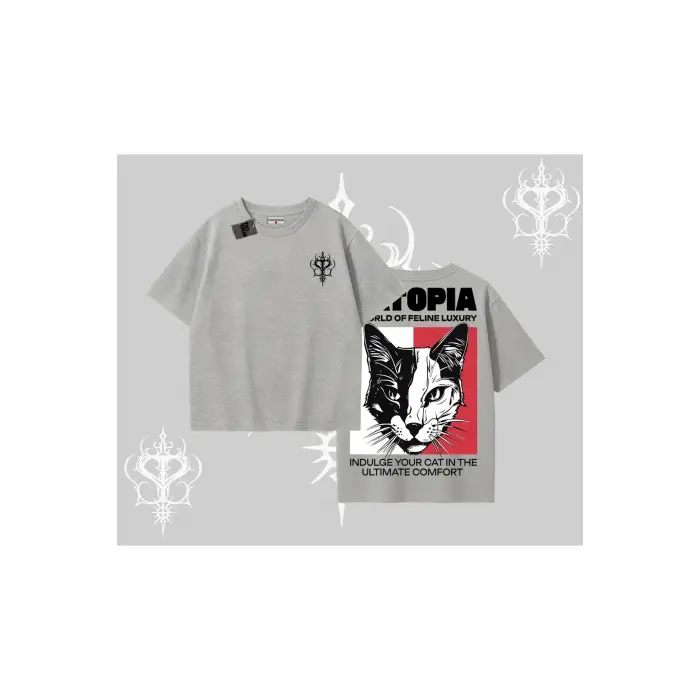 Modern Kedi Temalı Arka Baskılı Oversize Tshirt