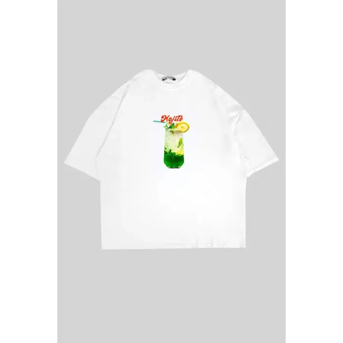 Mojito Baskılı Beyaz Oversize Unisex