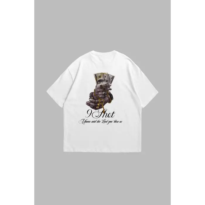 Money Hand Baskılı Oversize Unisex Beyaz