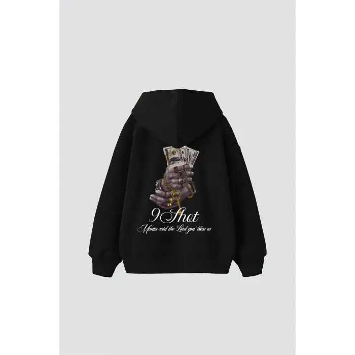 Money Hand Baskılı Oversize Unisex Premium Siyah