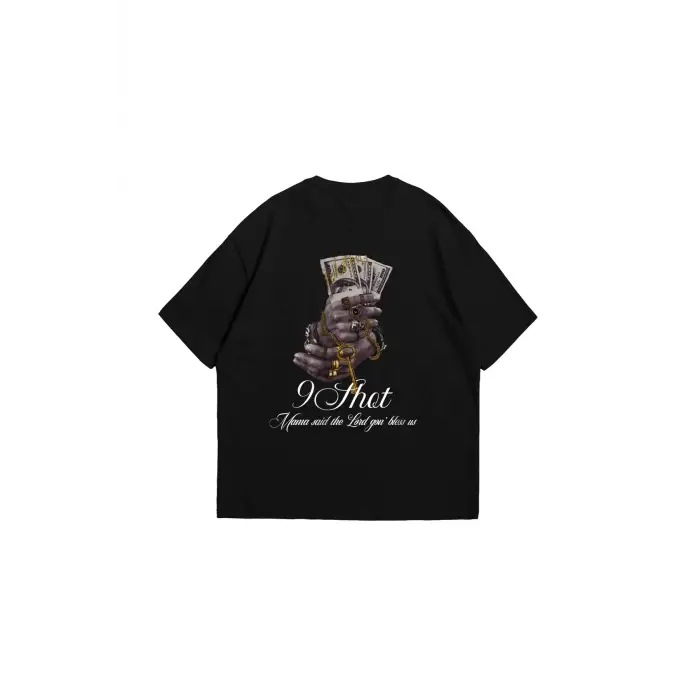 Money Hand Baskılı Oversize Unisex Siyah