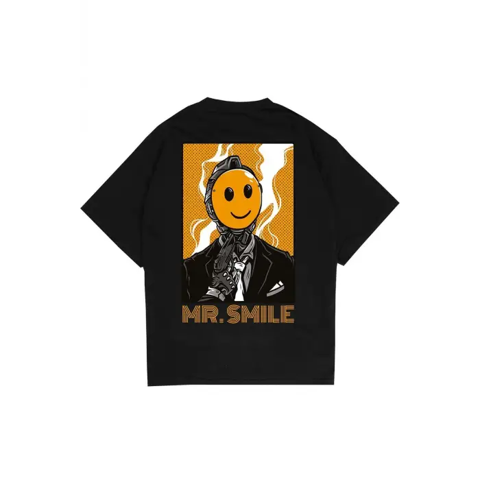 Mr. Smile Siyah Oversize Unisex T-shirt