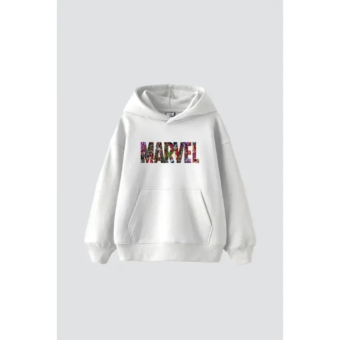 Mrvl Baskılı Oversize Unisex Beyaz