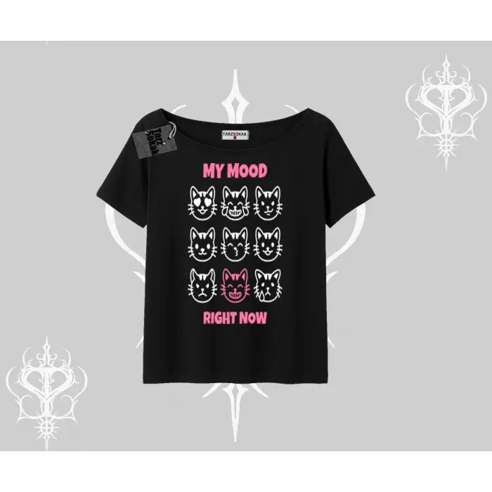 My Mood Right Now Yazılı Sevimli Kedi Kolsuz Tshirt