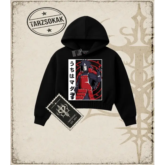 Naruto Anime Baskılı Kadın Crop Kapşonlu Sweatshirt