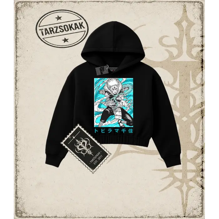 Naruto Anime Baskılı Kadın Crop Kapşonlu Sweatshirt