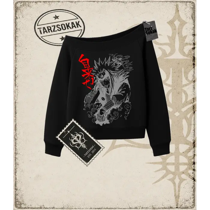 Naruto Anime Baskılı Kadın Kayık Yaka Sweatshirt