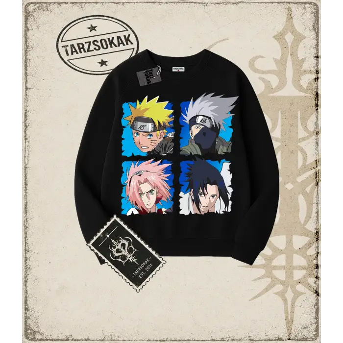 Naruto Anime Baskılı Oversize Unisex Bisiklet Yaka Sweatshirt
