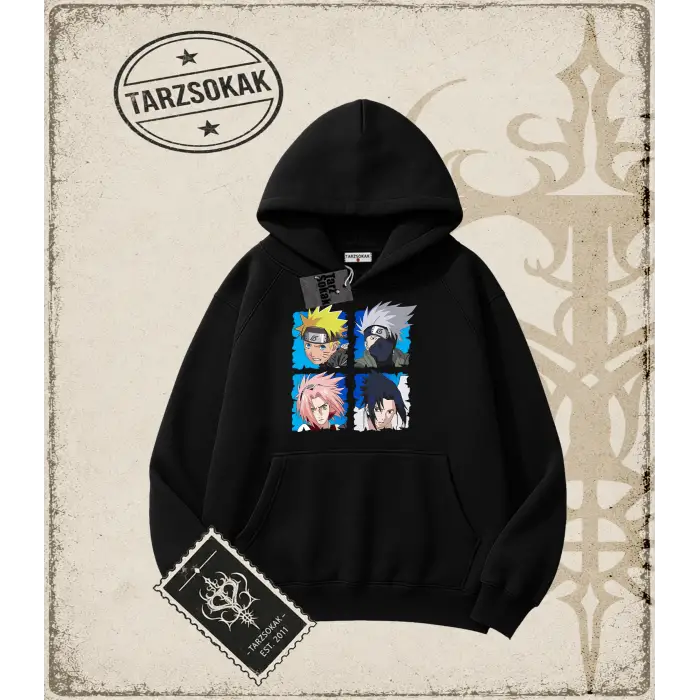 Naruto Anime Baskılı Oversize Unisex Kapşonlu Sweatshirt