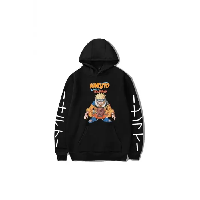 Naruto Temalı Unisex Kapşonlu Model81 13912 Siyah