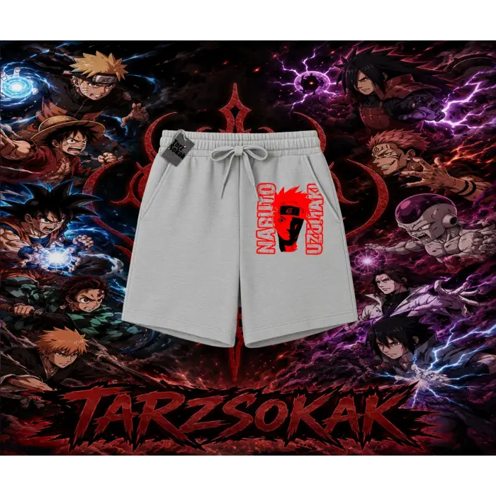 Naruto Uzumaki Premium Anime Unisex Şort Beyaz