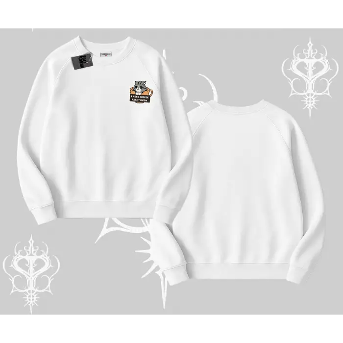 Need Coffee Right Meow Yazılı Kedi Baskılı Biskilet Sweatshirt
