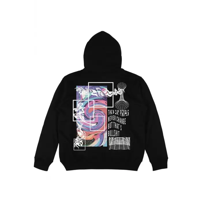Never Change Siyah Oversize Unisex Kapüşonlu Sweatshirt Hoodie