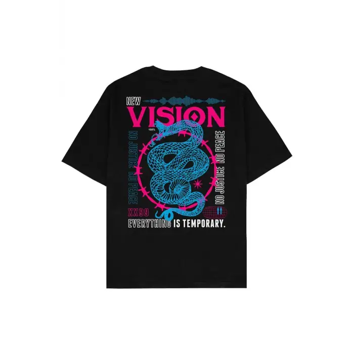New Vision Siyah Oversize Unisex T-shirt