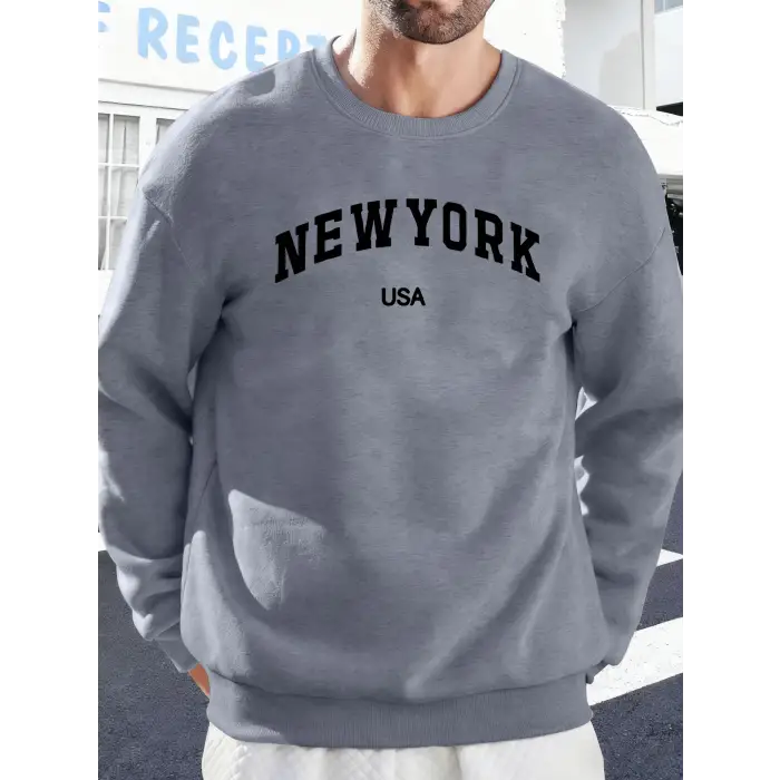New York ABD Baskılı Erkekler İçin O-Yaka Moda Kazakları Polar Sonbahar Sweatshirt Sokak Günl