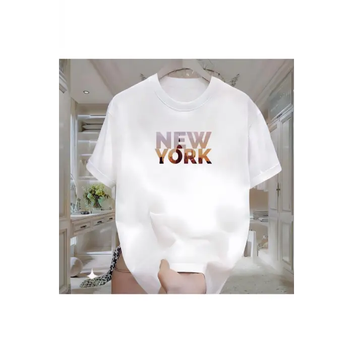 Newyork Baskılı Beyaz