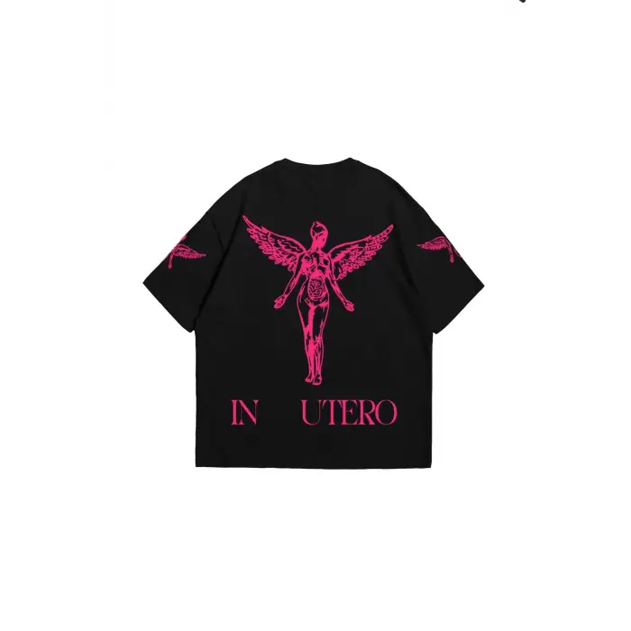 Nirvana In Utero Pembe Baskılı Oversize Unisex Siyah