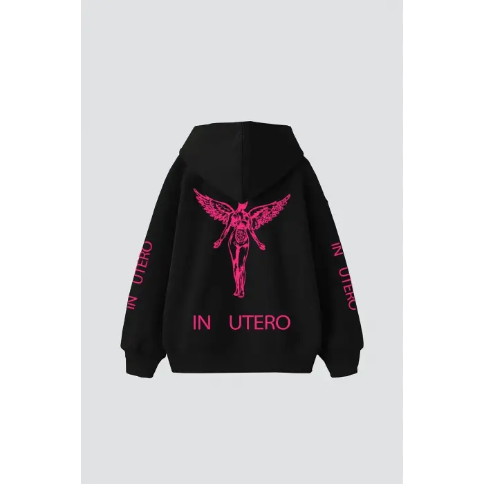 Nirvana In Utero Pembe Baskılı Oversize Unisex Siyah