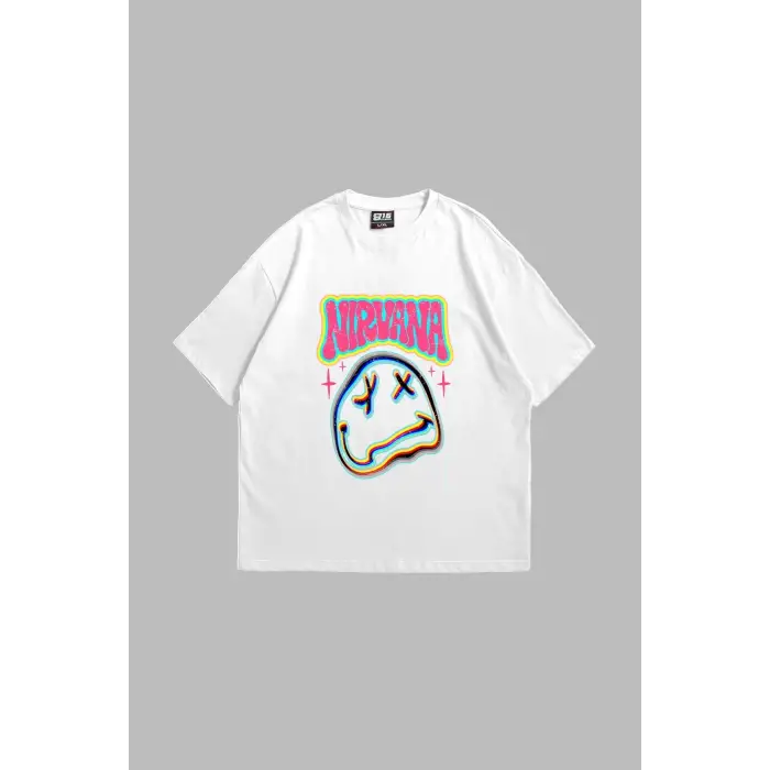 Nirvana Smile Baskılı Oversize Unisex Beyaz