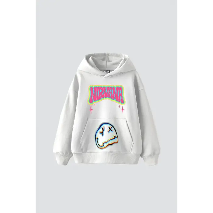 Nirvana Smile Baskılı Oversize Unisex Beyaz