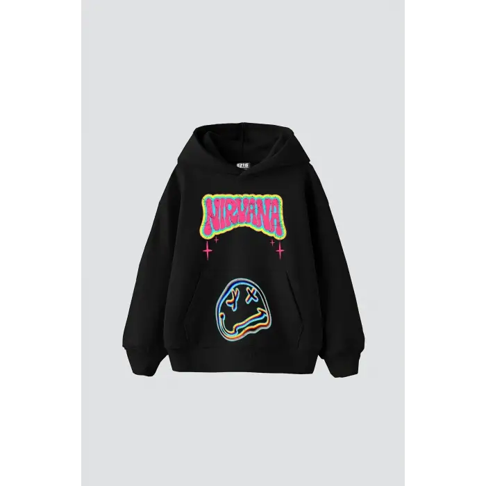 Nirvana Smile Baskılı Oversize Unisex Siyah