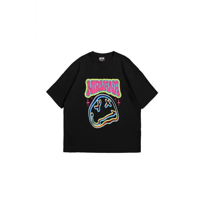 Nirvana Smile Baskılı Oversize Unisex Siyah