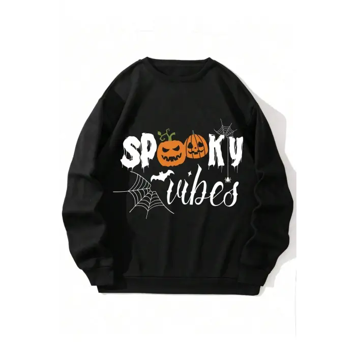 NITAGUT Halloween Print Sweatshirt Siyah