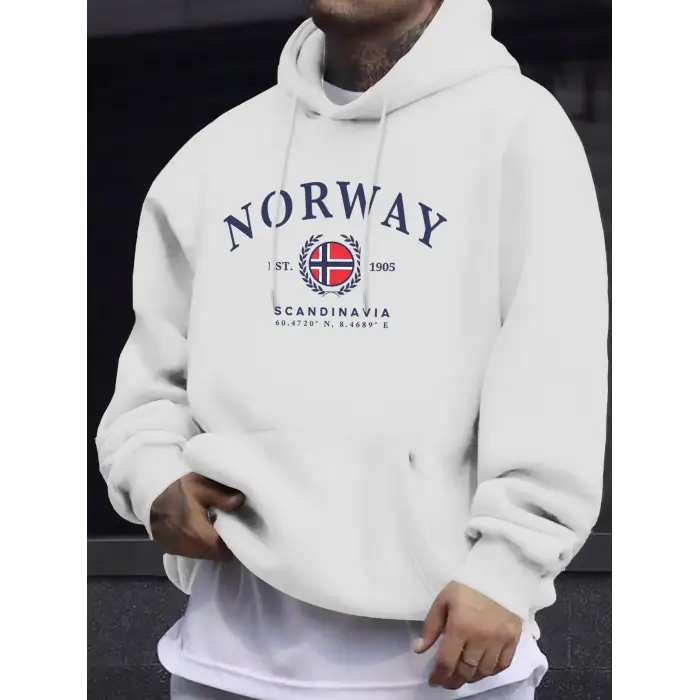 Norveç İskandinavya Bayrağı Yaratıcı Baskılar Kazaklar Unisex Kalınlaşmak Tüm Maç Kapüşonlu Ü