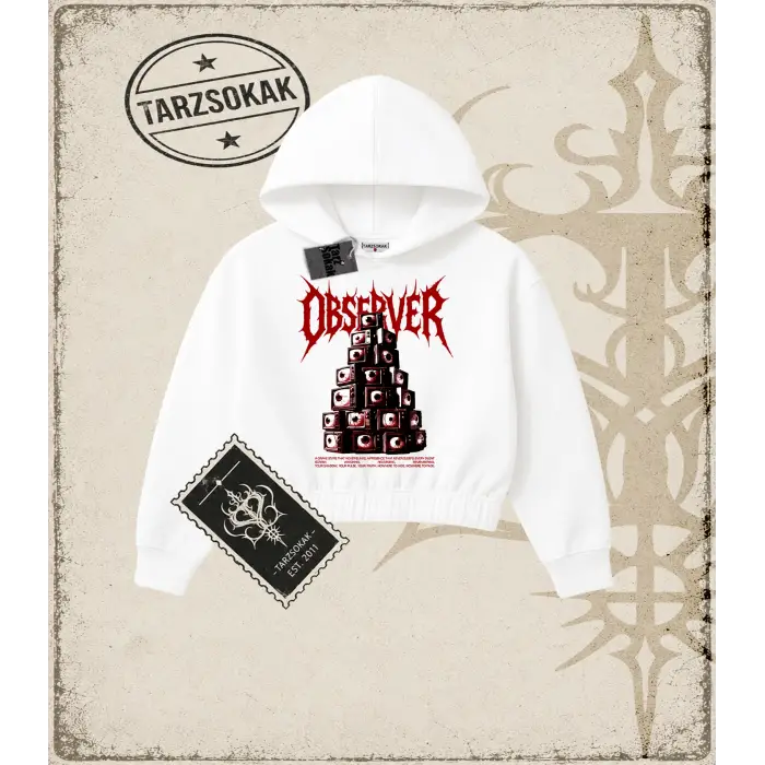 OBSERVER Kadın Crop Kapşonlu Sweatshirt