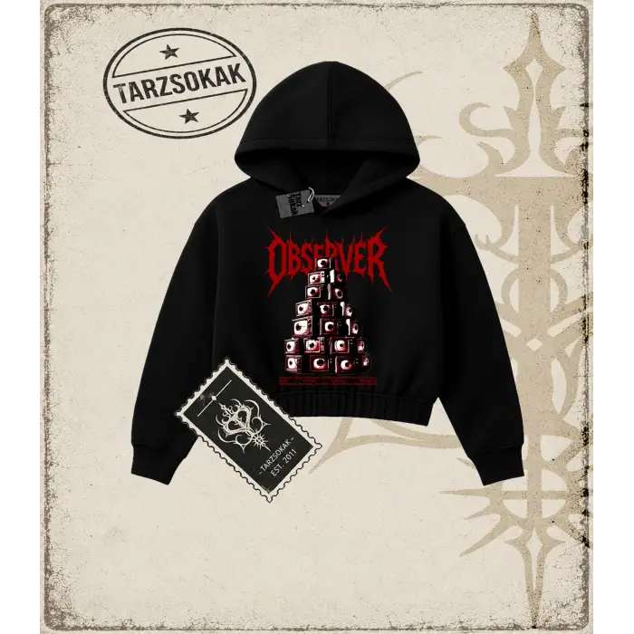 OBSERVER Kadın Crop Kapşonlu Sweatshirt